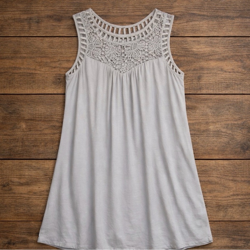 Altar’d State Neutral Beige Lace Yoke Sleeveless Dress | Size Small Boho